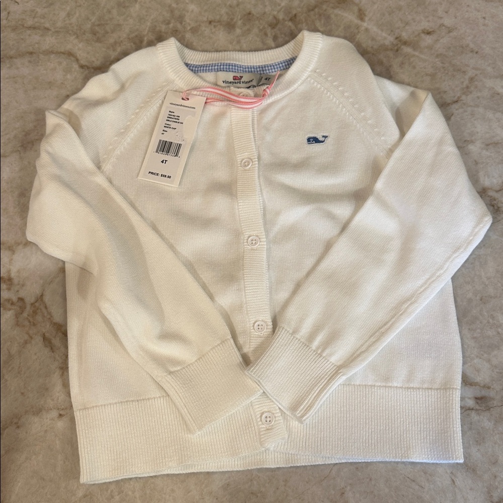 Vineyard Vines White Cardigan with Blue Logo